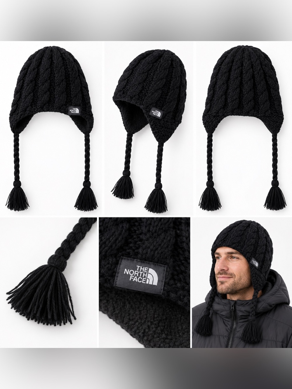 The North Face Black Cable-Knit Beanie